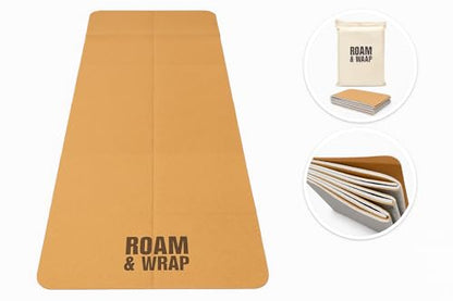 Roam & Wrap Travel Yoga Mat Packable & Foldable – 5mm Cork Yoga Mat, Not Rolled, Lightweight Portable Yoga Mat for Travel, Carry-On, Pilates & Gym
