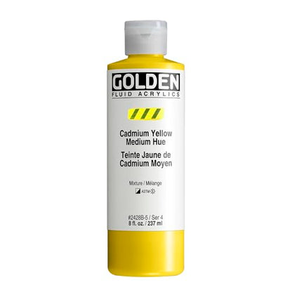 GOLDEN Fluid Acrylics, Cadmium Yellow Medium Hue, 8 fl. oz. Bottle, Professional Acrylic Paint, Semi-Opaque