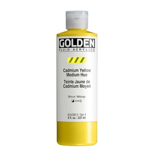 GOLDEN Fluid Acrylics, Cadmium Yellow Medium Hue, 8 fl. oz. Bottle, Professional Acrylic Paint, Semi-Opaque