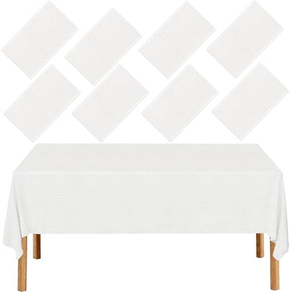 8 Pack White Paper Tablecloths for Rectangle Tables | Disposable Table Cloths, 3 Ply Papers and Plastic Quality Table Cover, for Parties Wedding Birthday, 54 x 108 Inch