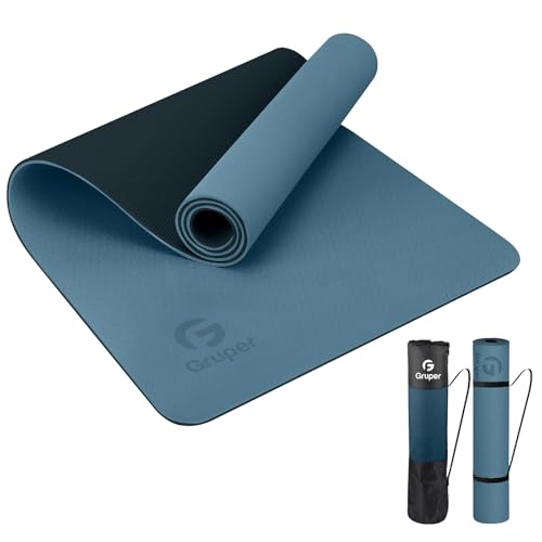 Gruper Yoga Mat Non Slip, Eco Friendly Fitness Exercise Mat with Carrying Strap,Pro Yoga Mats for Women,Workout Mats for Home, Pilates and Floor Exercises - color: Grey Blue / Black, size: 0.24*24*72 Inches
