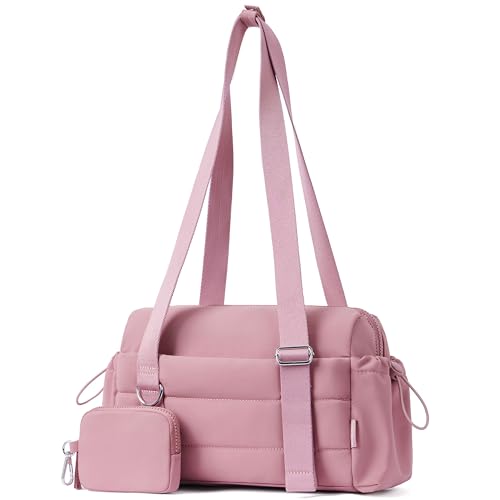 ROULENS Small Gym Bag for Women 2 Set Mini Gym Duffle Bag with Wet Compartment and Coin Wallet, Gym Tote Bag for Workout/Sport/Travel - color: Dark Pink