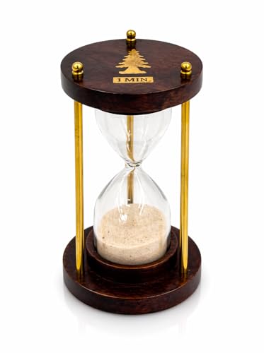 Wooden Sand Timer 4 Inch, Hourglass for Time Management and Decoration Elegant Timer for Desk Office & Decoration Study Timer (Brown Brass White) - color: Brown Brass White