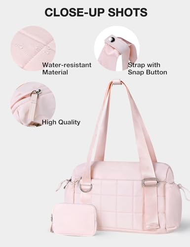 Mini Gym Bag for Women Puffy Bag, Small Gym Bag with Coin Wallet, Lightweight Gym Tote Bag for Fitness, Work, Travel, Daily Commute,Pink - color: Pink