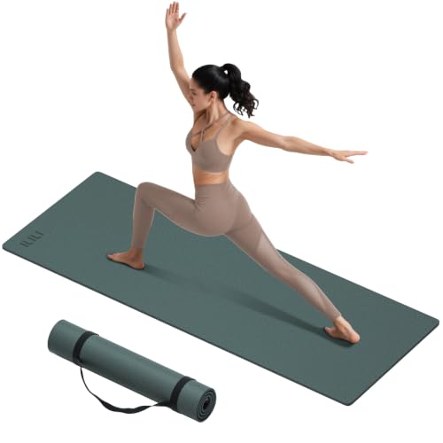 ILILI 10mm Extra Thick, TPE Yoga Mat, 76×28 Inch Extra Long, Carrying Strap | Double‑Color, Non‑Slip, Eco‑Friendly, Cushioned for Yoga, Pilates, Floor Exercise, Home Fitness, Outdoor Travel - color: Dark Green+Dark Grey