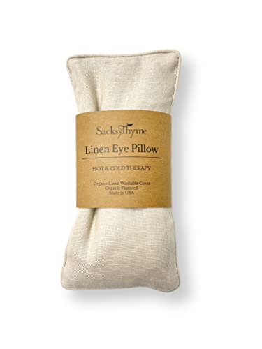 Sacksy Thyme Organic Linen Eye Pillow - Lavender & Flaxseed for Relaxation, Yoga, Stress Relief - Microwavable Heating Pad & Cool Compress - Made in USA - Gifts for Meditation - color: Beige (Unscented)