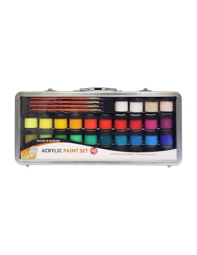 Daler Rowney Simply Acrylic Paint 40 Piece Set in Metal Case | 1 Count. Perfect for painting, art lessons, crafts and creative projects - style: 40 Pack