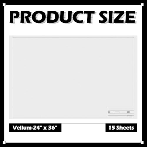Tatuo 15 Sheets Architectural Vellum Paper 24 x 36 Inch Drafting Vellum Tracing Sheets White Semi Translucent Drafting Paper Rag with Border and Title Block for Drawing Sketching Architecture Building - size: 24 x 36 Inch