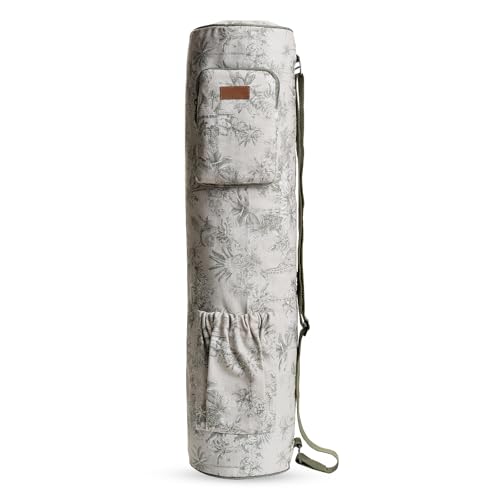 Maison d' Hermine Yoga Mat Duffle Bag Gym Tote Yoga Mat Carry Bag | Cylindrical bag for Woman Men Gifts Adjustable shoulder straps with Drawstring Water Bottle Pocket and zipper pocket - color: Savana Jouy, style: Yoga Mat Carry Bag