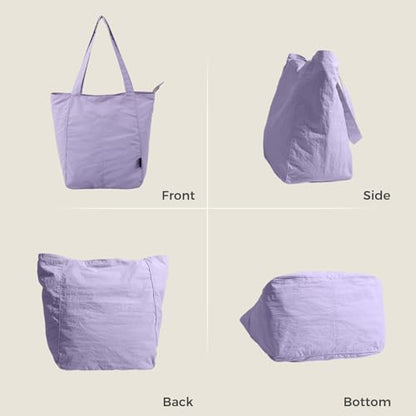 Barsine Tote Bag for Women Unisex Lightweight Nylon Totes Purses and Handbags Large Casual Shoulder Hobo for Travel Gym - color: Purple