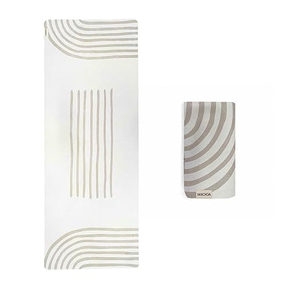 Travel Yoga Mat 1.5mm | Foldable, Lightweight Mat | Use for Travel, Backpacking, Yoga Retreat, Outdoors, Gym, Pilates, Machine Washable, Eco-Friendly - color: Cream