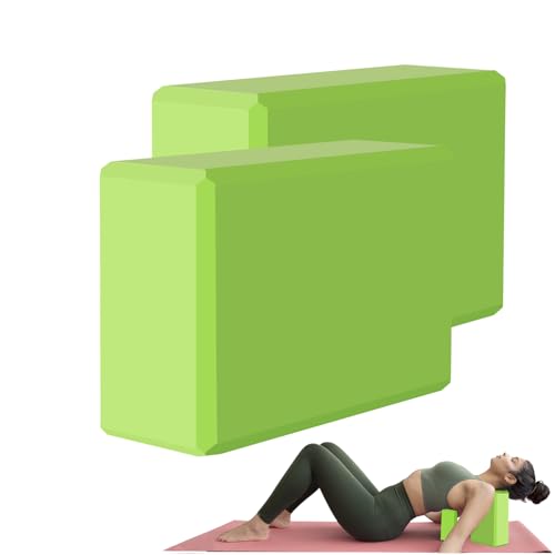 Yoga Block - Supportive Latex-Free Eva Foam - Soft Non-Slip Surface with Beveled Edges for Yoga, Pilates, Meditation - Yoga Accessories for Stability, Balance, Deepen Stretches - color: Grass green-2 Pack