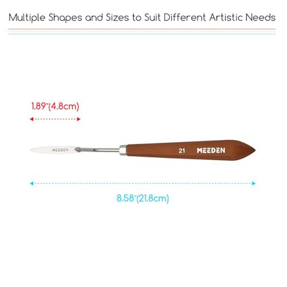 MEEDEN Artist Spatula Palette Knife: 8.58" Flexible Stainless Steel Art Scraper Knife with Wood Handle for Professional Oil Painters, Art Students, Beginners, #21 - style: #21