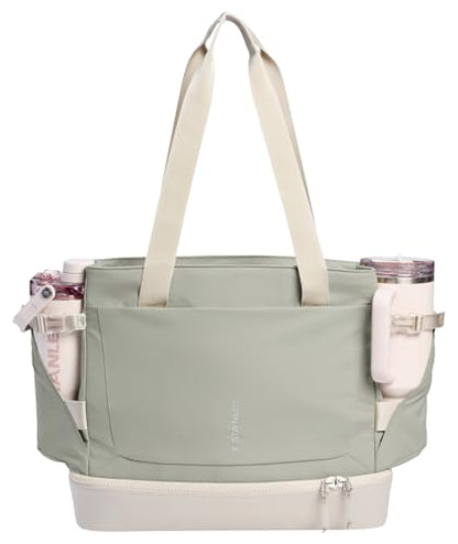 STANLEY Vitalize Tote| Gym, Work & Travel Bag with Laptop Sleeve | Expandable Bottom Compartment | Tumbler & Water Bottle Pockets | Durable Recycled Fabric | Sage Grey - color: Sage Grey, size: Tote