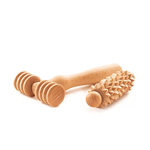 tuuli Body and Face Roller, Multi-Functional Wooden Massage Roller, Helps Ease Muscle Tension and Support Skin Health, Natural Face Massage Tools, Set of 2 (2 Piece Set B) - size: 2 piece set B