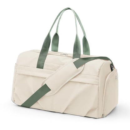 Gym Bag for Women with Shoe Compartment, Sport Travel Duffel Bag for Men - color: Beige Green