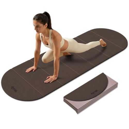WeiLa Foldable Yoga Mat,10mm Extra Thick,Extra Long (75"x26") for Women&Men | SGS-certified non-slip TPE, 7-fold portable, sweatproof odorless, for yoga, pilates, floor workouts, home gym & travel - color: Brown &Bamboo Cream