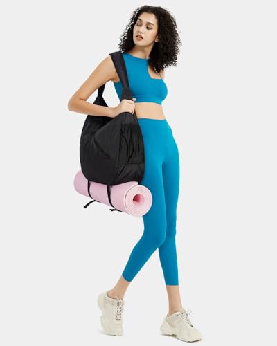 Ceneda Large Gym Bag for Women with Hidden Yoga Mat Holder & Shoe Compartment & Wet Pocket, Sports Duffle Bag for Travel - color: Black