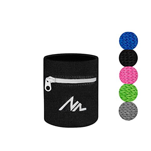 NEWZILL Wrist Wallet Wristband with Zipper - Cotton Sweatbands for Men & Women, Ideal for Running, Walking, Basketball, Football, Tennis, Hiking - color: Black/White, style: Small-1PCS