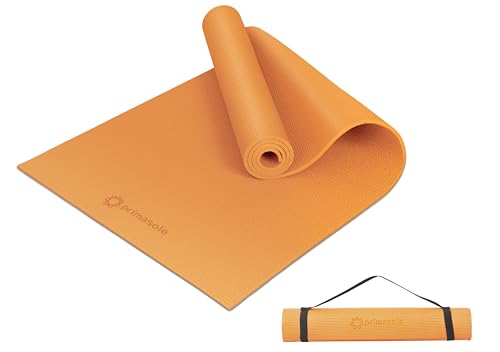 Primasole Yoga Mat with Carry Strap for Yoga Pilates Fitness and Floor Workout at Home and Gym Non-slip 9 colors - color: Coral Red Orenge, size: 1/4 inch