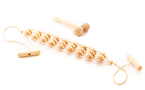 tuuli Wooden Massage Roller Set - Maderotherapy Massage Stick Relaxing Muscles, Self-Care - Wood Roller Massager for Body, Back, Legs, Thighs, Waist, Face - Natural Beechwood