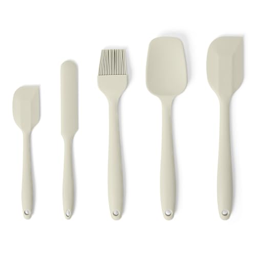 Amazon Basics Silicone Spatulas, 5-Piece Set, Heat-Resistant, Food-Grade, BPA-Free, Non-Slip Handle, Safe for Nonstick Cookware, Dishwasher-Safe, Linen Gray