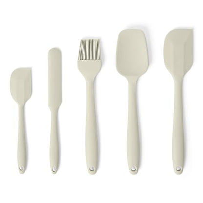 Amazon Basics Silicone Spatulas, 5-Piece Set, Heat-Resistant, Food-Grade, BPA-Free, Non-Slip Handle, Safe for Nonstick Cookware, Dishwasher-Safe, Linen Gray