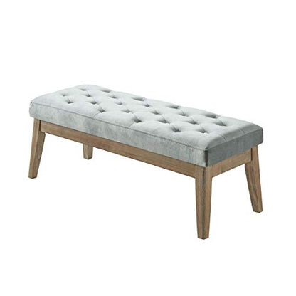 24KF Velvet Upholstered Buttons Tufted Entryway Bench with Solid Wood Leg,Bed Bench Ottoman with Padded Seat,5034-Gray - color: Gray Velvet, size: Tufted Bench with Solid Wooden Base