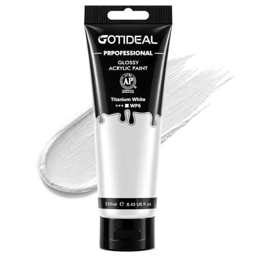 GOTIDEAL White Acrylic Paint, Titanium White Paint (250ml / 8.45oz) Tubes | Art Craft Paints, Rich Pigments Non Toxic for Canvas Painting, Rock, Stone, Wood, Art Supplies - color: Titanium White