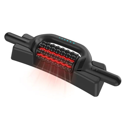 Electric Rolling Massager with Redlight, Handheld Percussive Roller Massger | Hands-Free Base Muscle Recovery and Back Massage Roller, Rechargeable 6-Speed Foot Massage Roller for belly Legs Calf Foot - color: Black