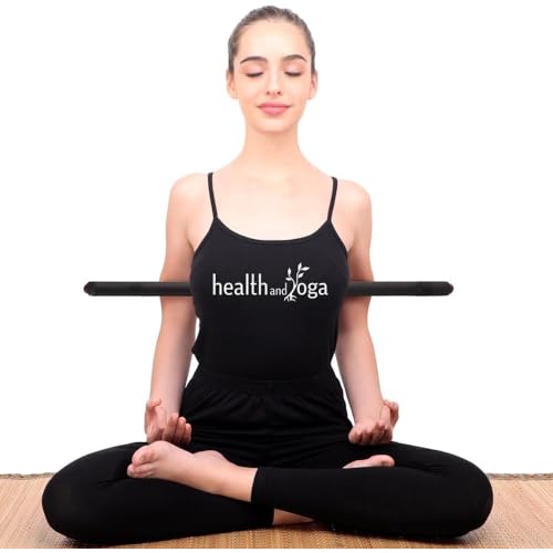 HealthAndYoga™ StretchNHeal Collapsible Multi-Use Wooden Yoga Stick - Regular and XL - Portable Posture Corrector Pole, Stretch Mobility Stick, Physical Workout Exercise Dowel - size: Regular - 26" with Sleeve