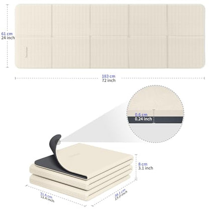 Readaeer Double Color Yoga Mat - 72"x24"x0.24" (6mm),Non-Slip TPE Exercise Mat - color: Beige