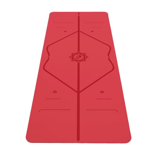 Liforme Travel Yoga Mat - Patented Alignment Design, Advanced Non-Slip Grip | Eco-friendly, Non-Toxic, Sweat-Resistant, long, wide, 4.2mm thick mat for comfort, recommended for Hot Yoga, Free Yoga Bag - color: Red
