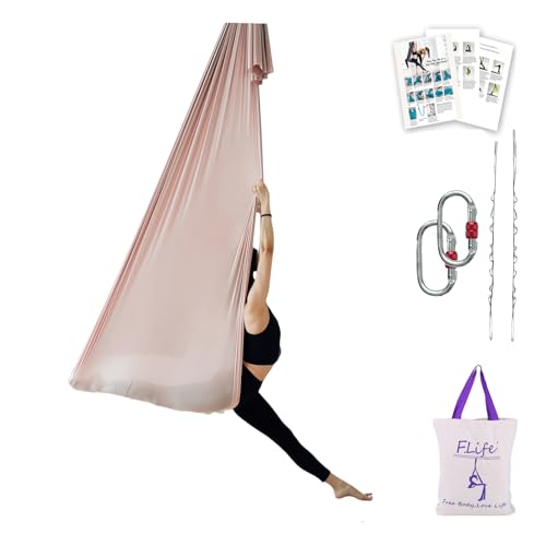 F.Life Aerial Silk Yoga Hammock & Swing for yoga Inversion,Strength training,starter hardware kit - color: Nude