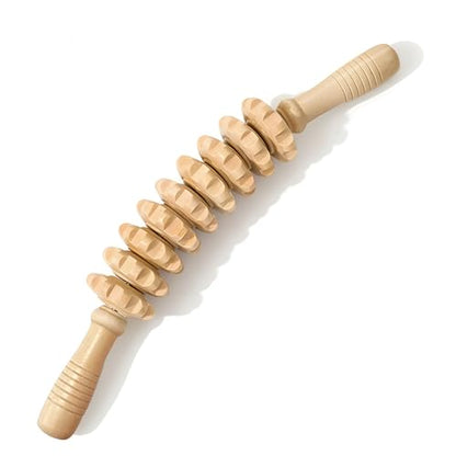 Curved Wood Therapy Massage Stick, Wooden Cellulite Muscle Roller for Legs - color: Wood Curved