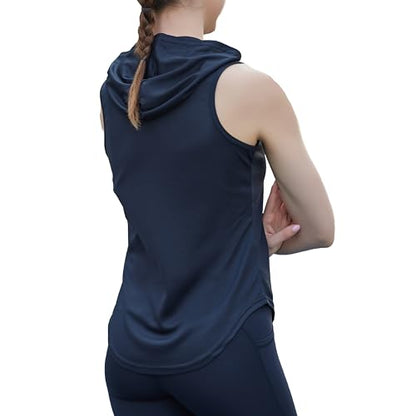 Womens Workout Hooded Tank Yoga Tops Running Shirts Quick Dry Gym Sleeveless Hoodie - color: 1 Pack: Black, size: Medium