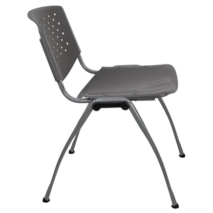 EMMA + OLIVER Home and Office Gray Plastic Stack Chair with Perforated Back | Powder Coated, 880 LBS. Weight Capacity - color: Grey