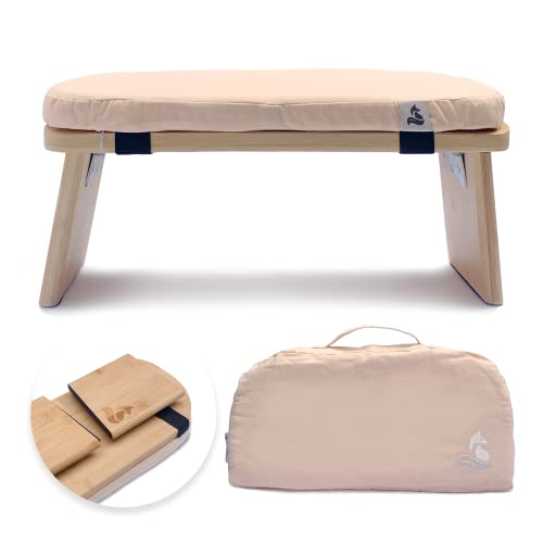 metaFox Meditation Bench | Foldable Bamboo Stool with Cushion and Carry Bag | for Your Mindfulness and Meditation Practice | Alternative to Meditation Cushion (Peach, Small)