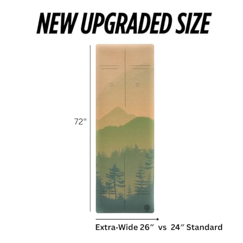 Cork Yoga Mat with Natural Rubber Base, Extra Size, Thickness and Support, Excellent Cushion & Grip, Non-Slip, Non-Toxic, Sweat-Resistant, Sustainable, Eco-friendly Exercise Mat - color: Peaceful Mountain, size: 72 x 26 x 4 mm
