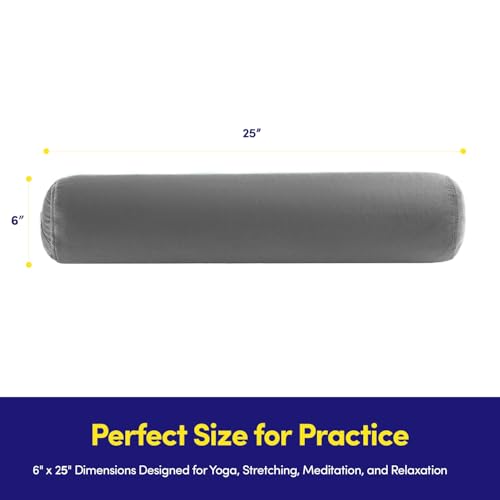 Meditation Cushion Bolster Pillow for Restorative Yoga – Supportive Cushion for Meditation, Pilates, and Relaxation – Filled with Buckwheat Hulls - Removable Cover - color: Gray, size: Bolster (Filled with EPS Beans)
