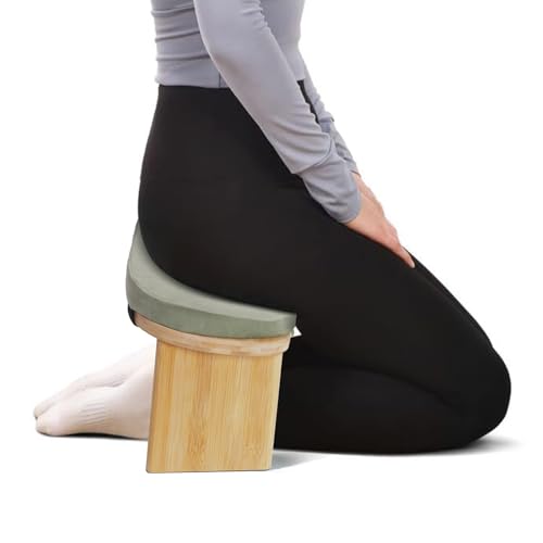 Bamboo Meditation Bench with Cushion, Folding Kneeling Meditation Bench, Portable Kneeling Chair for Kneeling or Sitting, 396.83lbs Load Max (Green) - color: Green