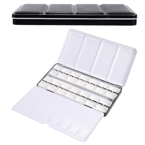 PATIKIL Empty Watercolor Palette, Metal Watercolor Tin with 28pcs Full Pans Paint Case with Lid Paint Box for Travel Gouache Oil Painting, Black 28 Wells - color: Black, style: 28 Wells