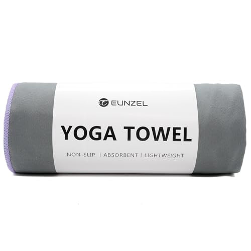Eunzel Hot Yoga Mat Towel, Ultra-Absorbent Microfiber 72" x 26.5" | Ultra Absorbent Microfiber, Soft Touch Fabric, Quick Dry, Hot Yoga & Pilates, Machine Washable - color: Gray/ Purple