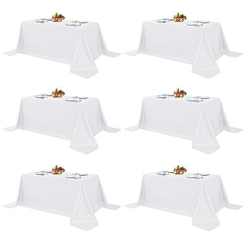 Fitable 6 Pack White Table Cloths 90x132 Inch for 6 Foot Rectangle Tables | Stain & Wrinkle Resistant, Washable Polyester Covers for Wedding Party Dining Banquet Event Catering Reception - color: White, size: 90x132 in, 6 Pack