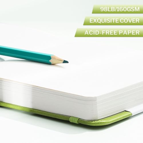 Prudiut 5" x 5" Hardcover Small Sketch Book, 80 Sheets, Emerald Green | 160gsm Acid-Free Travel Sketchbook, Elastic Closure, Ribbon Bookmark, Mini Sketchbook for Sketching & Back to School Gifts - color: Emerald Green