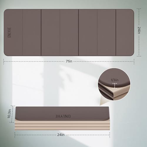 Foldable Yoga Mat Exercise Mat for Home Workout, Comfortable and Durable, 8mm Thick Portable Folding Mat, Non-Slip, Pilates Mat Thick, Outdoor Use, Meditation, Travel, Camping (71"x24" x 0.3") - color: Light brown + Beige