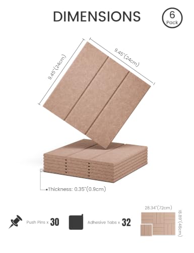 28" x 18" Cork Board Alternative, Wide Stripe, Boho | 6-Pack Felt Pin Board Tiles, 30 Adhesive Tabs, Custom Wall Layout, Photo Display, Memo Board, Office, Classroom, Dorm - color: Boho, size: Wide-Stripe