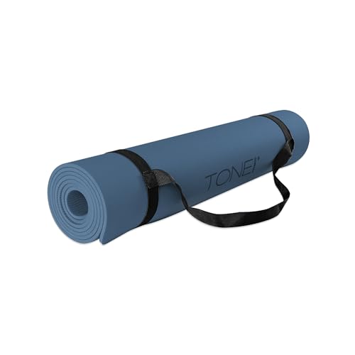 TONE Fitness Yoga Mat 1/4" Thick Non Slip Exercise & Pilates Mat for Home Workouts with Carrying Strap | Multiple Options - color: Blue, style: V Pattern