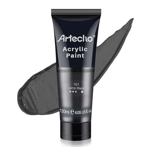 Artecho Black Acrylic Paint, Lamp Black Paint (120ml / 4.05oz) Tubes, Art Craft Paints for Canvas, Rock, Stone, Wood, Fabric, Art Supplies | Semi Glossy Finish, High Pigment Rich Color Craft Paint for Canvas, Rocks, Wood, Fabric, Ceramic, Non-Toxic - colo