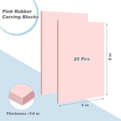 Motipuns 20 Pcs 8"x6" Pale Pink Rubber Stamp Carving Blocks for Craft Project Easy to Cut Lino Block Linoleum Blocks for Printmaking Soft Rubber Brick for DIY Printing Stamp Making Kit